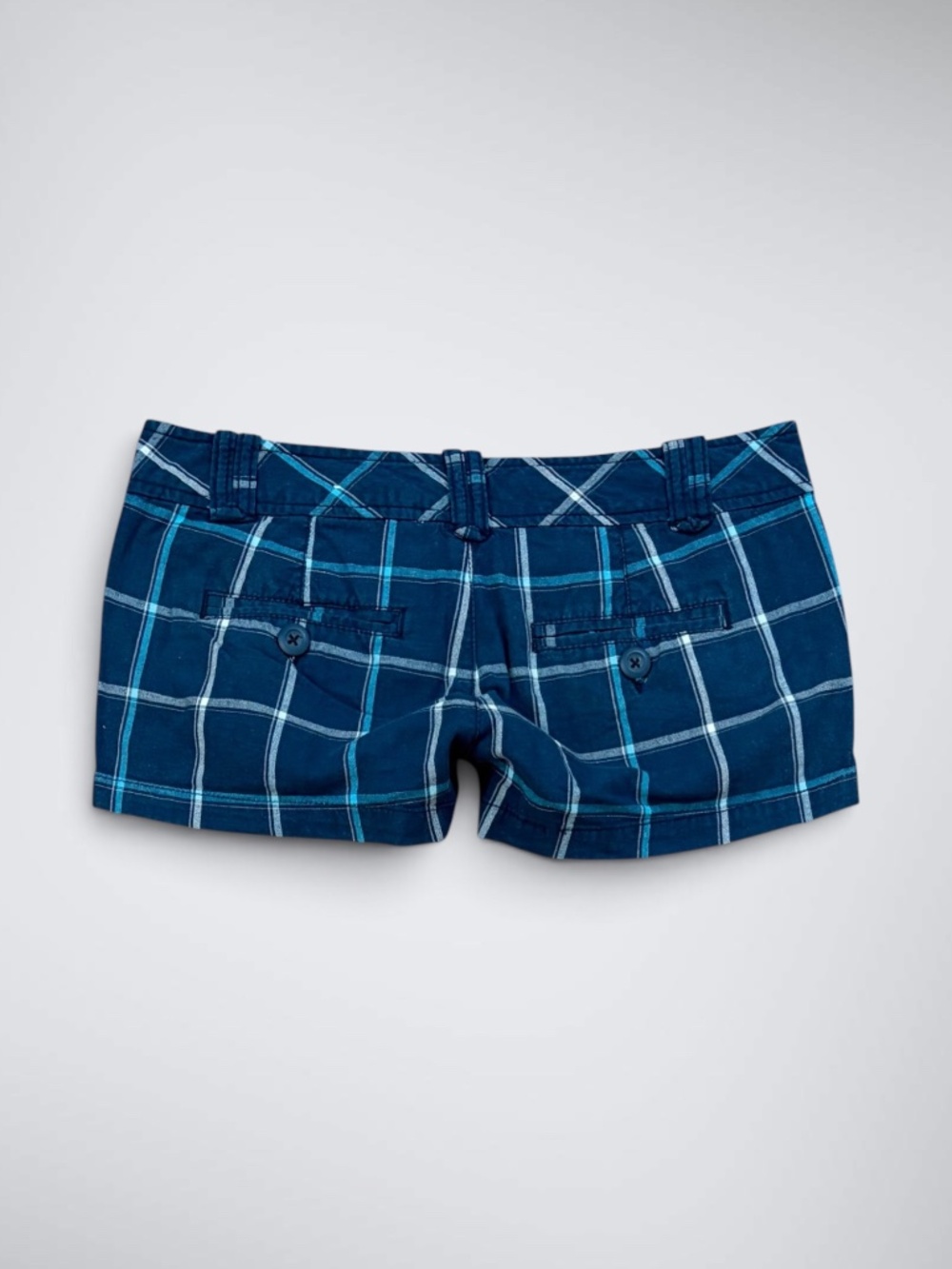 Early 2000s Aeropostale Preppy Ultra Low Rise Navy Blue Plaid Micro Mini Shorts